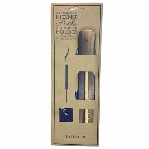 Lavender - 20 Scented Incense Sticks With Wooden Holder